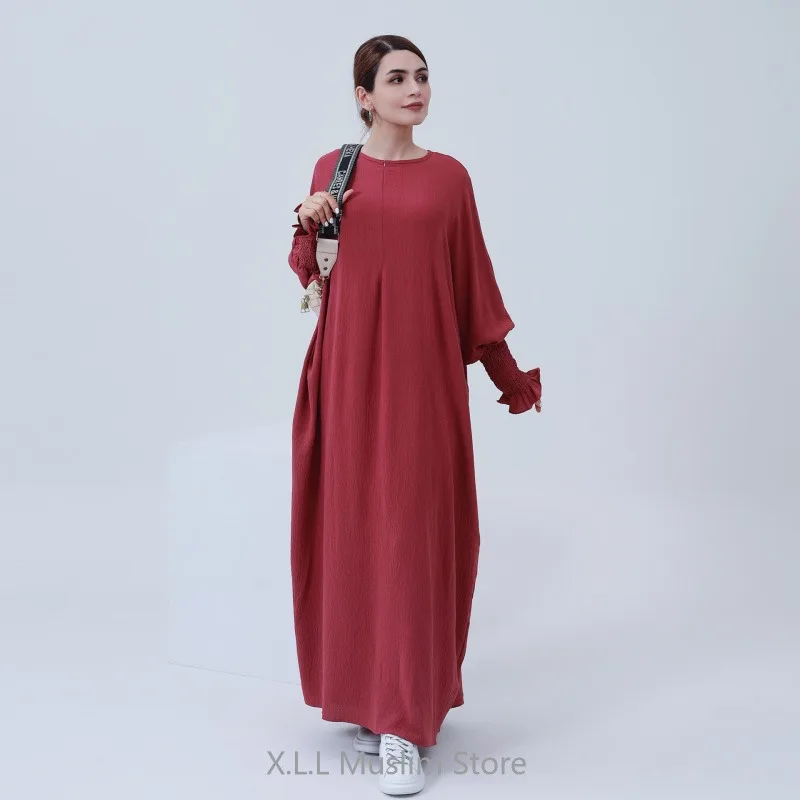Prayer Clothes Abayas Wrinkle Soft Crepe Women Clothes Dubai Kaftans Turkey Islam Kebaya Robe Caftan Marocain Female Loose Dress