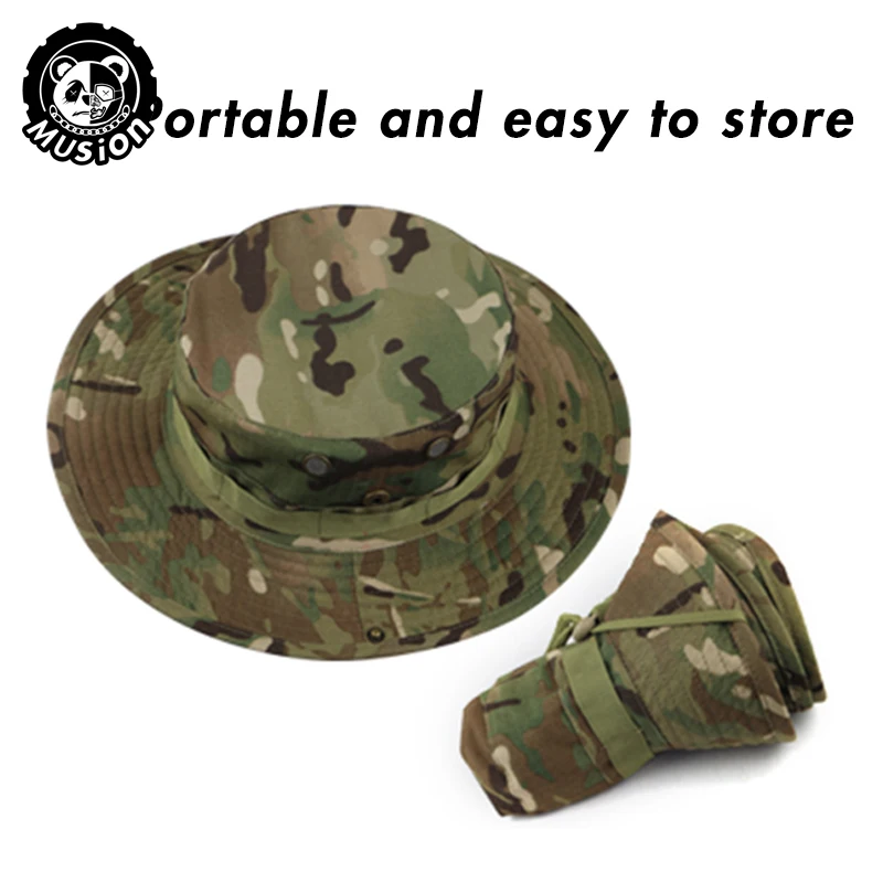 Musion Camouflage Cappello a tesa larga Passamontagna Set Parasole da esterno da uomo Boonie Cap Cappello da pescatore Cappello da pesca con protezione solare - immagine 2