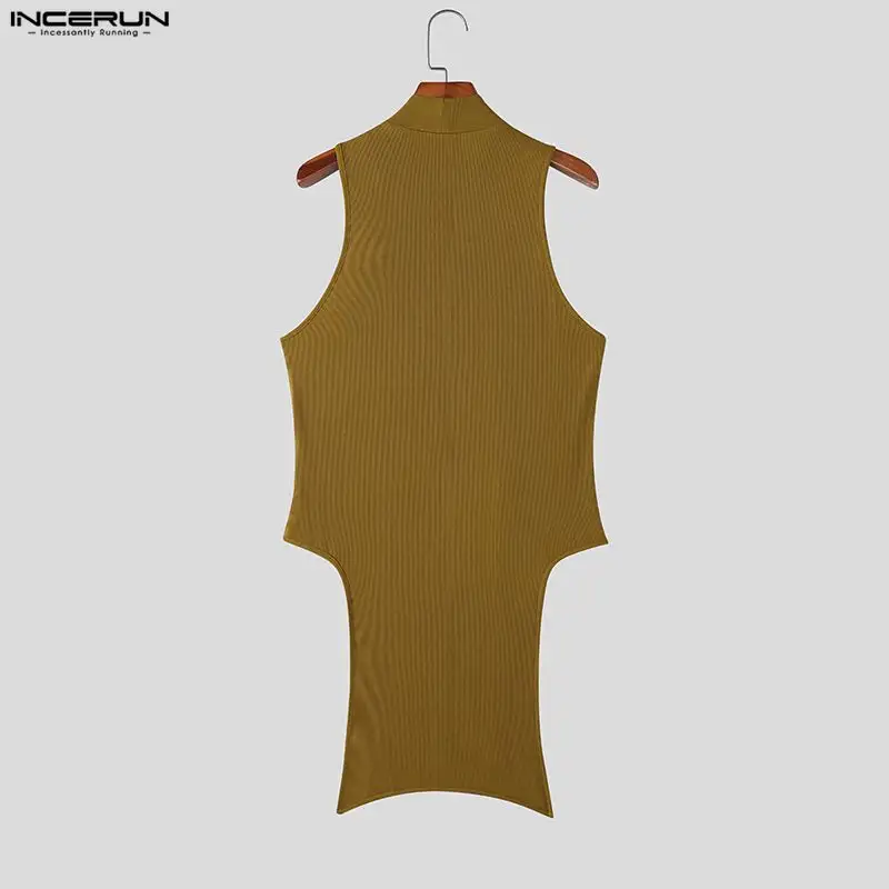 INCERUN Men Irregular Tank Tops Solid Color Knitted Turtleneck Sleeveless Male Vests Streetwear Summer 2026 Zipper Fashion Tops - Image 5