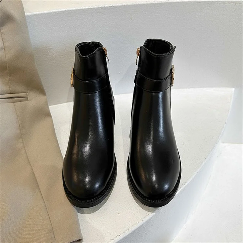 High top women's shoes with zipper buckle fashionable formal attire high top shoes comfortable mujer short boots ladies shoes