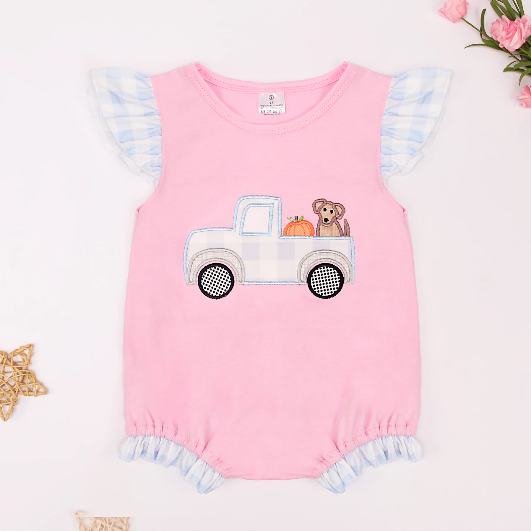 

Halloween Children's Clothing Track Puppy and Pumpkin Embroidery Baby Clothes Round Neck Short Girl Outfit Rompers