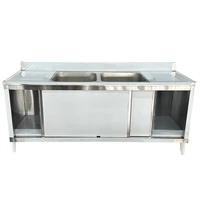 ตู้เก็บของสแตนเลสลดราคาพิเศษ พร้อมอ่างล้างจานสองอ่างและแผ่นกันน้ำกระเด็น พร้อมบานเลื่อน 4