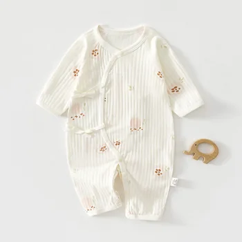 New Summer Baby Jumpsuit Cute Animal Print Thin Infant Breathable Onesie Tie Belly Protection Baby Pajamas Romper
