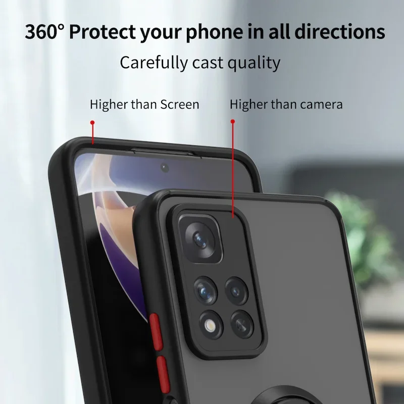 Shockproof Matte Case with Metal Ring Holder - Durable and Stylish Cover