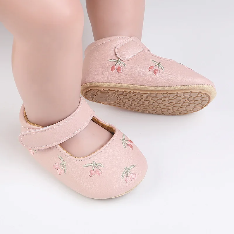Infant Baby Girls Casual Shoes Princess PU Embroidery Flower Soft Sole Crib Shoes Non Slip Newborn First Walkers Prewalkers 2
