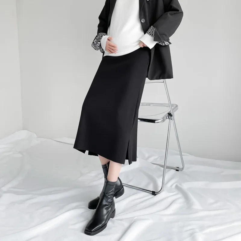 Maternity High Waist Thickened Autumn Winter Wrap Skirt Support Belly Mid-Length One-Step Skirt for Pregnant Women Outerwear