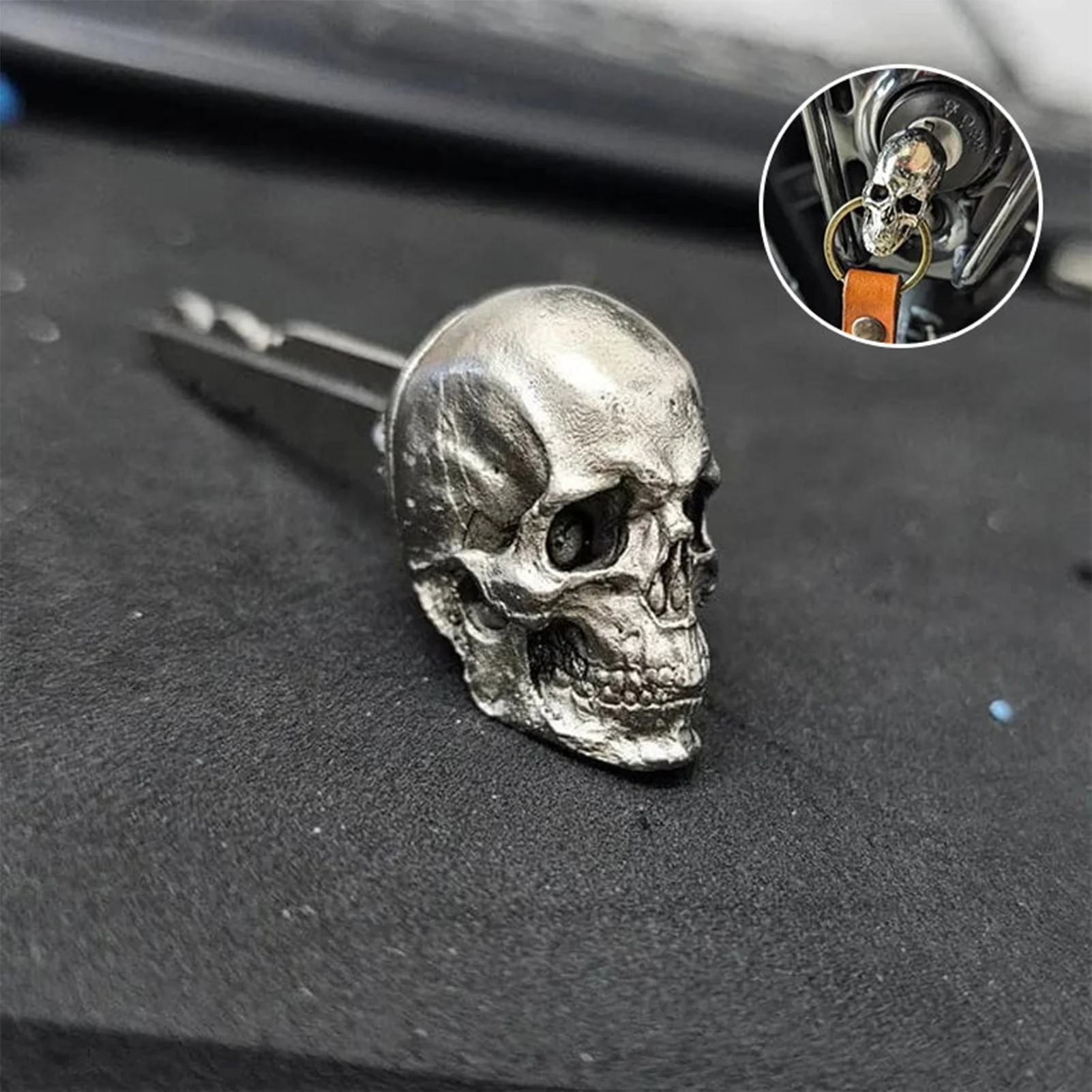 Porte-clés Tête De Mort En Alliage Brillant - Déco Halloween, Métal Incrusté, Idéal Pour Sacs Et Clés De Voiture