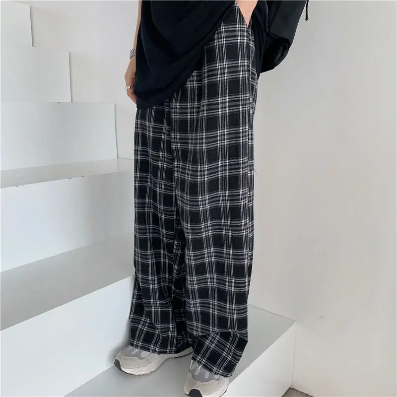 Harajuku Oversize Women Plaid Pants Korean Casual Loose Wide Leg Trousers Autumn Retro Teens Black Hip Hop All Match Streetwears