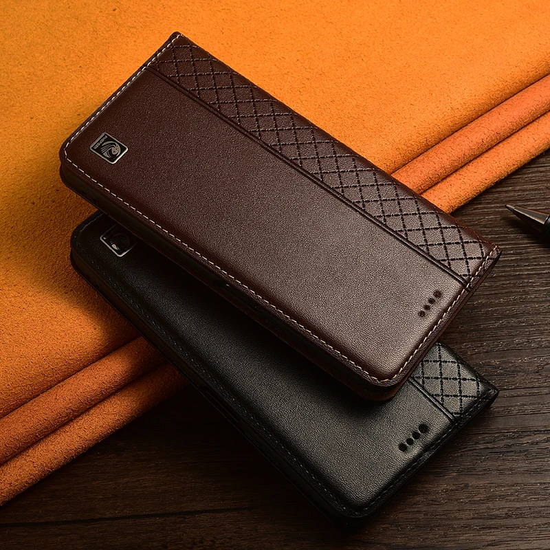 Napa Inner Grid Genuine Leather Flip Phone Cover with Card Holder and Scratch Resistance