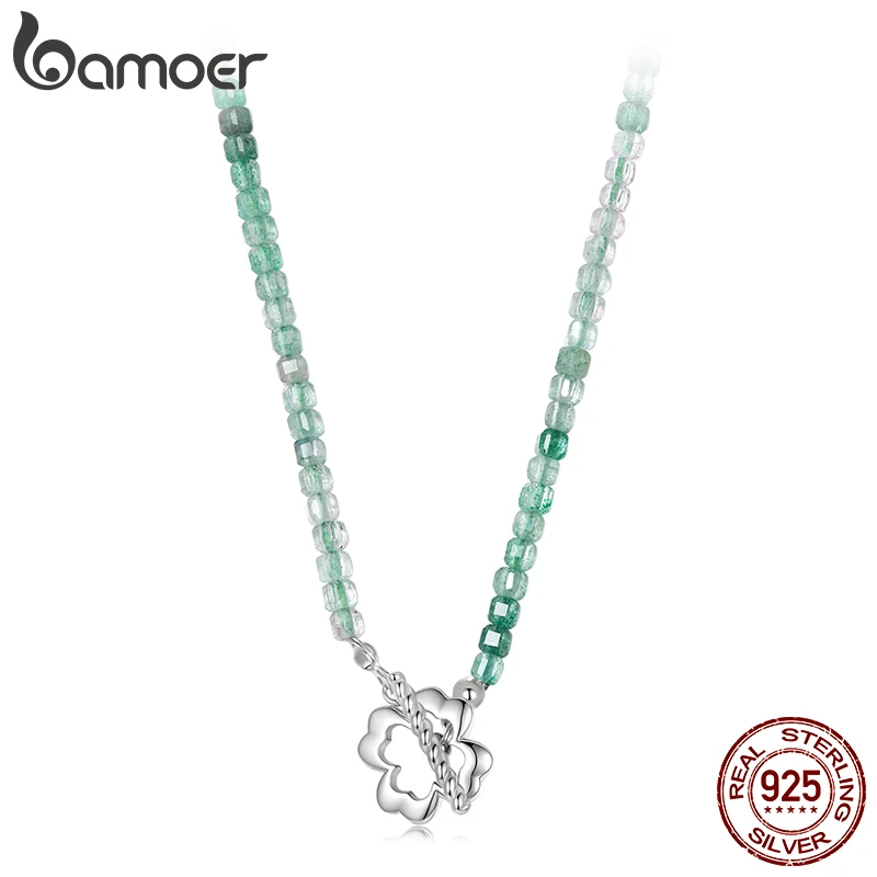 BAMOER Lucky Strawberry Crystal Necklace Green Quartz Beads Chain Choker Colver Pendant Necklace Trendy Healing Women Jewelry