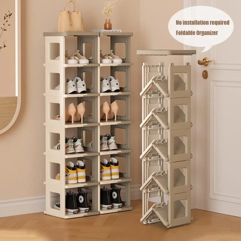 접이식 신발거치대 두꺼운 쌓을 수 있는 홈 문짝 신발 보관, 창의적인 공간 절약형 신발 캐비닛, 정리함 행어 