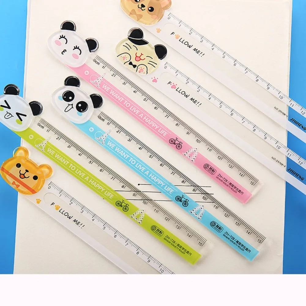 2pcs Kawaii Panda Straight Ruler Plastic Convenient Measure Study Drawing Stationery Clear Scale Cartoon Animal 15cm Ruler