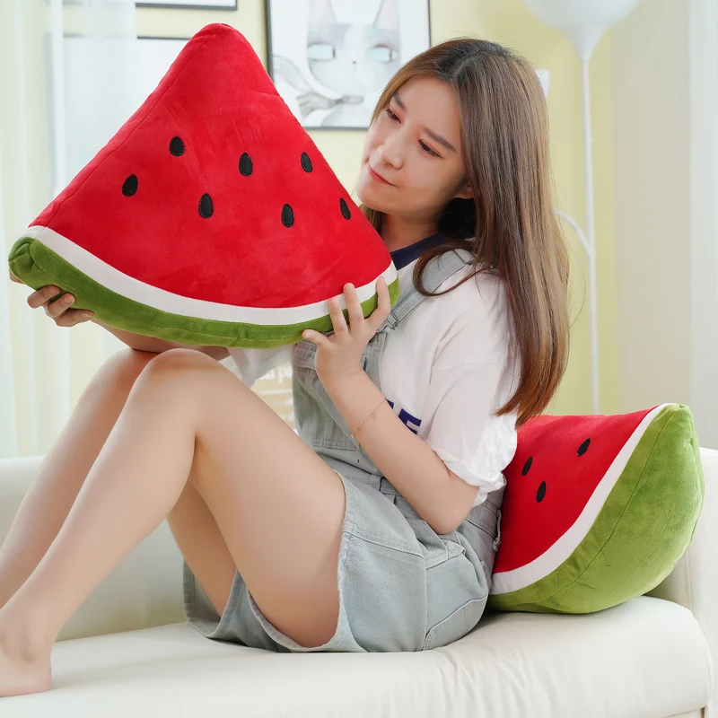 Simulation Watermelon Plush Fruit Pillow Soft Stuffed Lifelike Toy Round Cushion Stuffed Plants Plush Decor Kids Gift 4