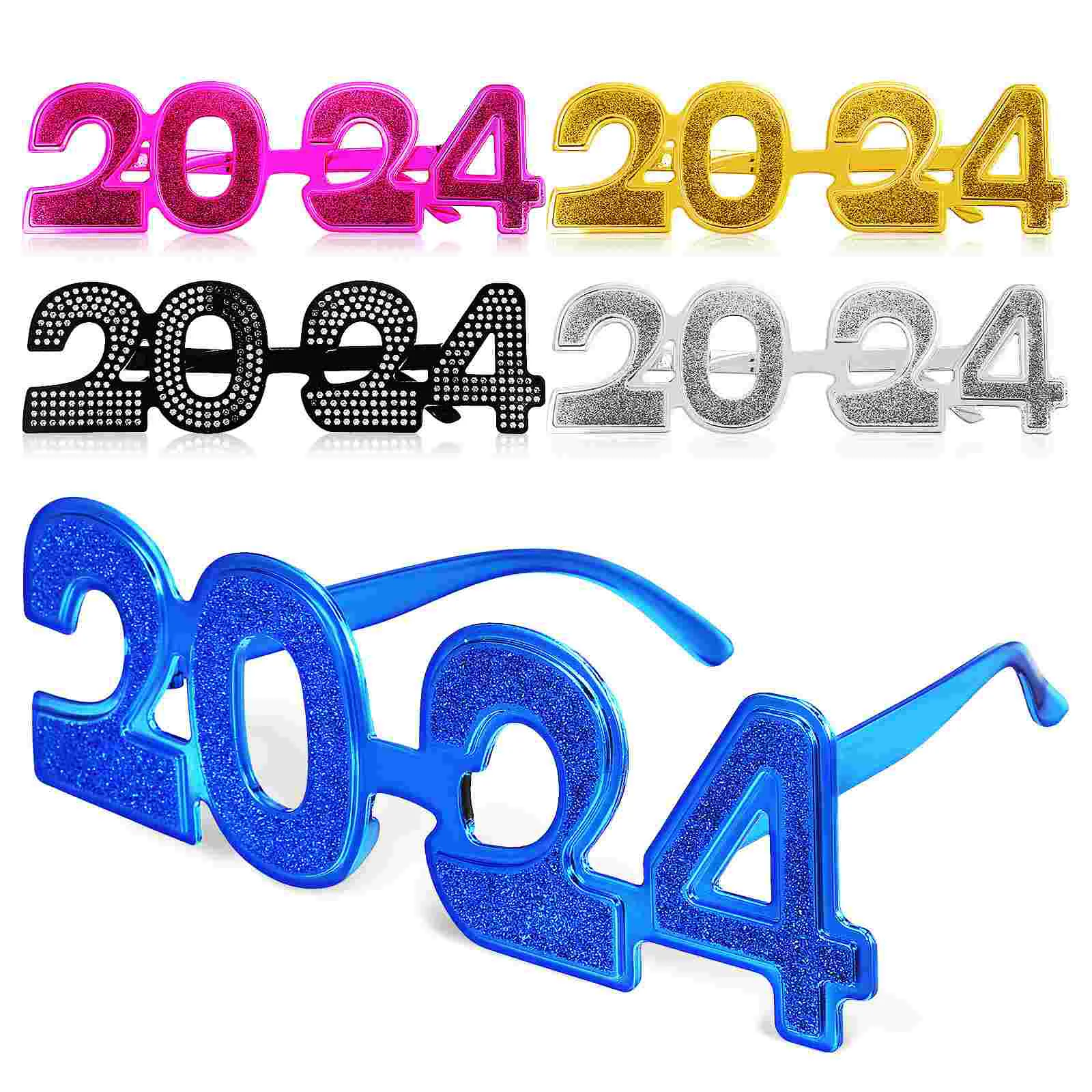 

5 Pcs Glasses New Years Party Glasses 2024 Modeling Eye Wear Plastic Glasses Happy New Year