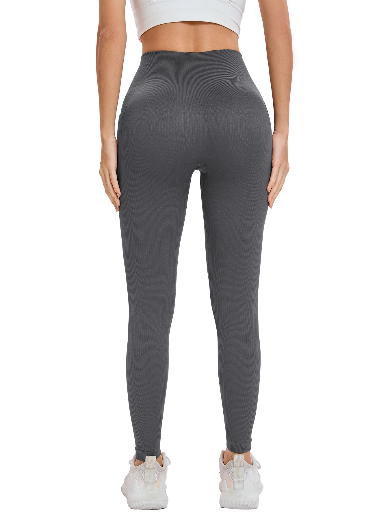 Women’s solid color threaded sports leggings seamless cross-border yoga pants high-waisted fitness pants Yoga wear with pocket Sports & Entertainment