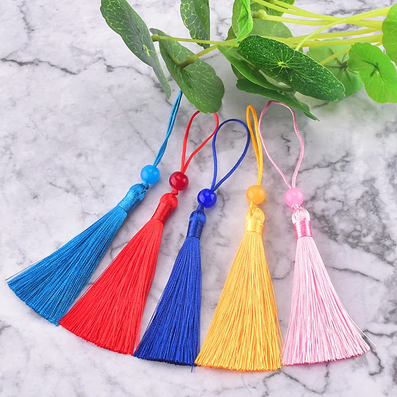 10 Stück Polyester-Seidenquasten 7cm Handgefertigte Weiche Bastelquasten Mini-Perlenquasten für Lesezeichen und Schmuckherstellung – Detail 6