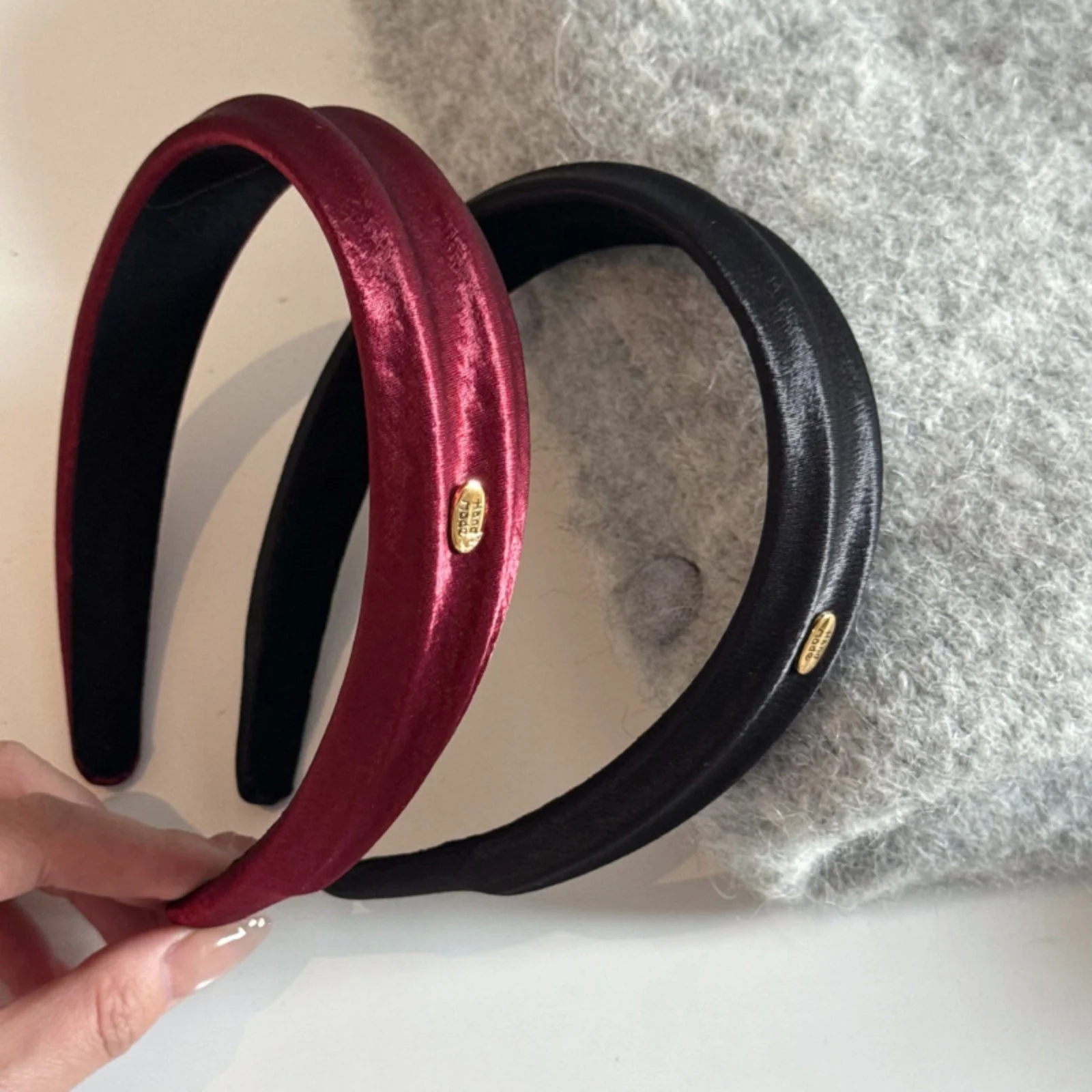 1PC  Velvet Headband,Burgundy Black Hair Hoop, Gold Accent Hair Accessories, Elegant Daily Hair Decor
