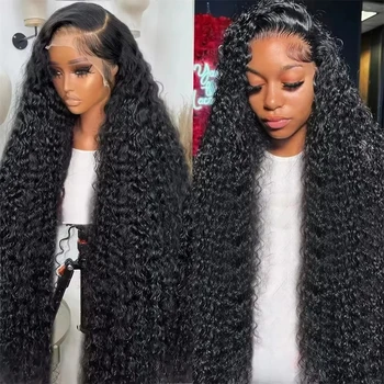 Natural Color Deep Wave Human Hair Wig 46 Inch 13x6 HD Lace Frontal Pre Plucked Natural Hairline Soft Breathable For Women 1