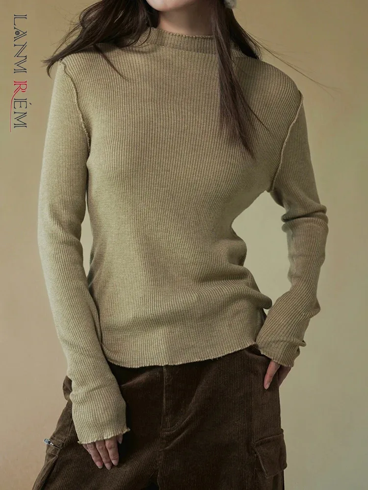

[LANMREM] Turtleneck Knitting Bottoming Tops For Women Solid Long Sleeve Warm Female T-shirt 2024 Spring New Clothing 26D7773