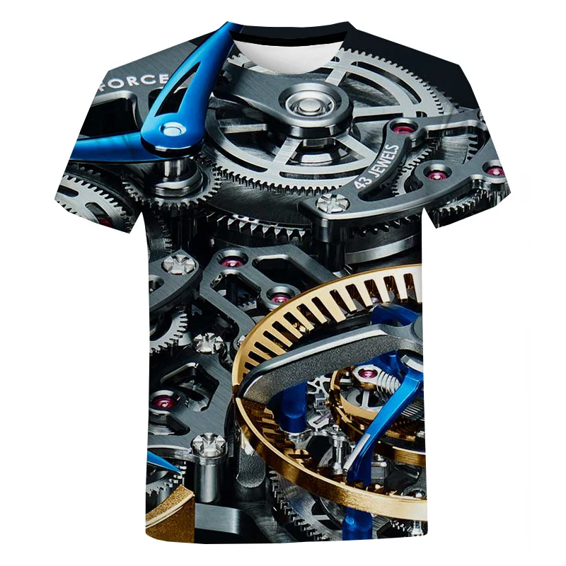 

Summer Men 3d Printing Sports Machinery Creative Street O Collar Short Sleeve Fashion Personality Casual Loose Plus Size Top