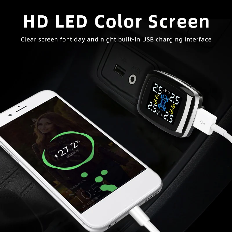 Car TPMS Tire Pressure Monitoring System Sensors Cigarette Lighter with USB Port Tpms Control System Auto Security Alarm