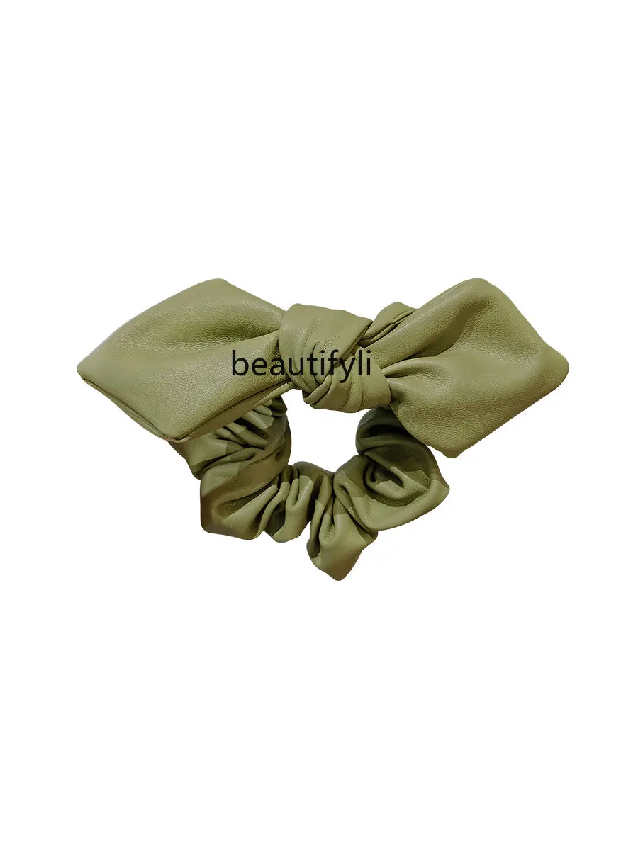 

zqJapanese and Korean Leather Bowknot Hair Ring Simple Temperament Does Not Hurt Hair Rubber Bands Headband