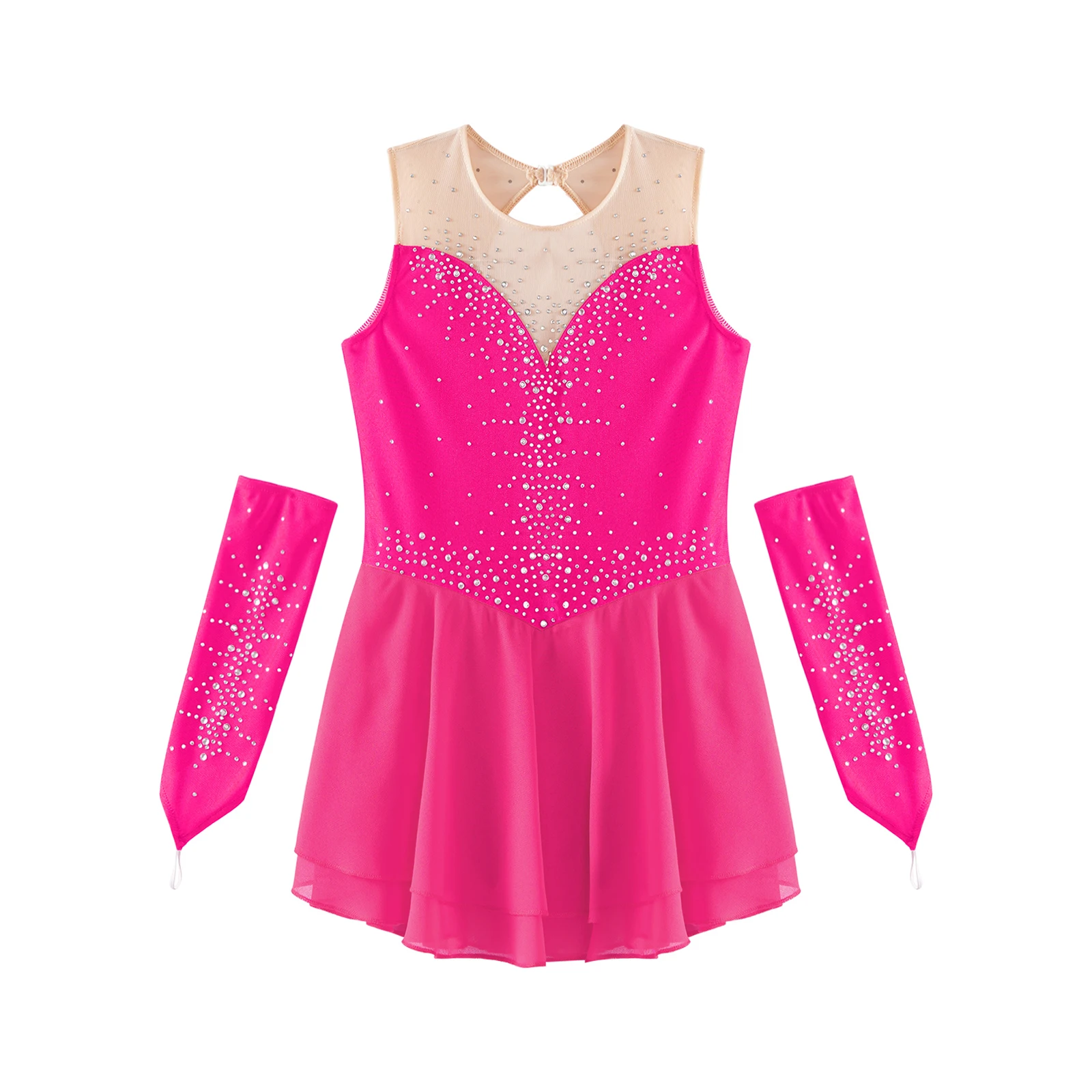 Teen Mädchen Figur Eislaufen Kleid glänzenden Strass Trikot Tutu mit Handschuhen Ballett rhythmische Gymnastik lyrische Tanz Tanz kleidung – Detail 15