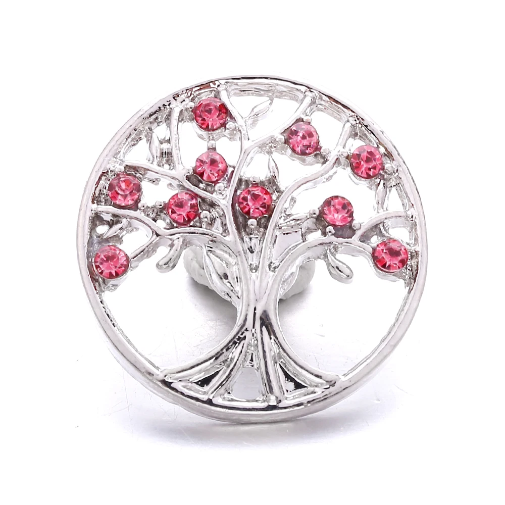 20pcs Pierced Crystal  Tree of Life 18MM Snap Buttons Fit Snap Button Bracelet Bangle Snaps Jewelry
