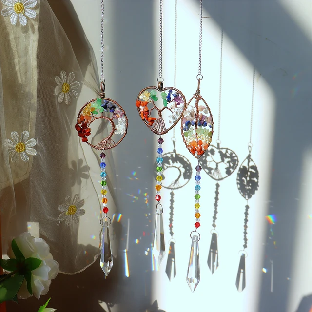 Élet Fa Kristály Windchimes Napsütéses Ablak Természetes Kő Kézműves Kültéri Kert Függő Medál Otthon