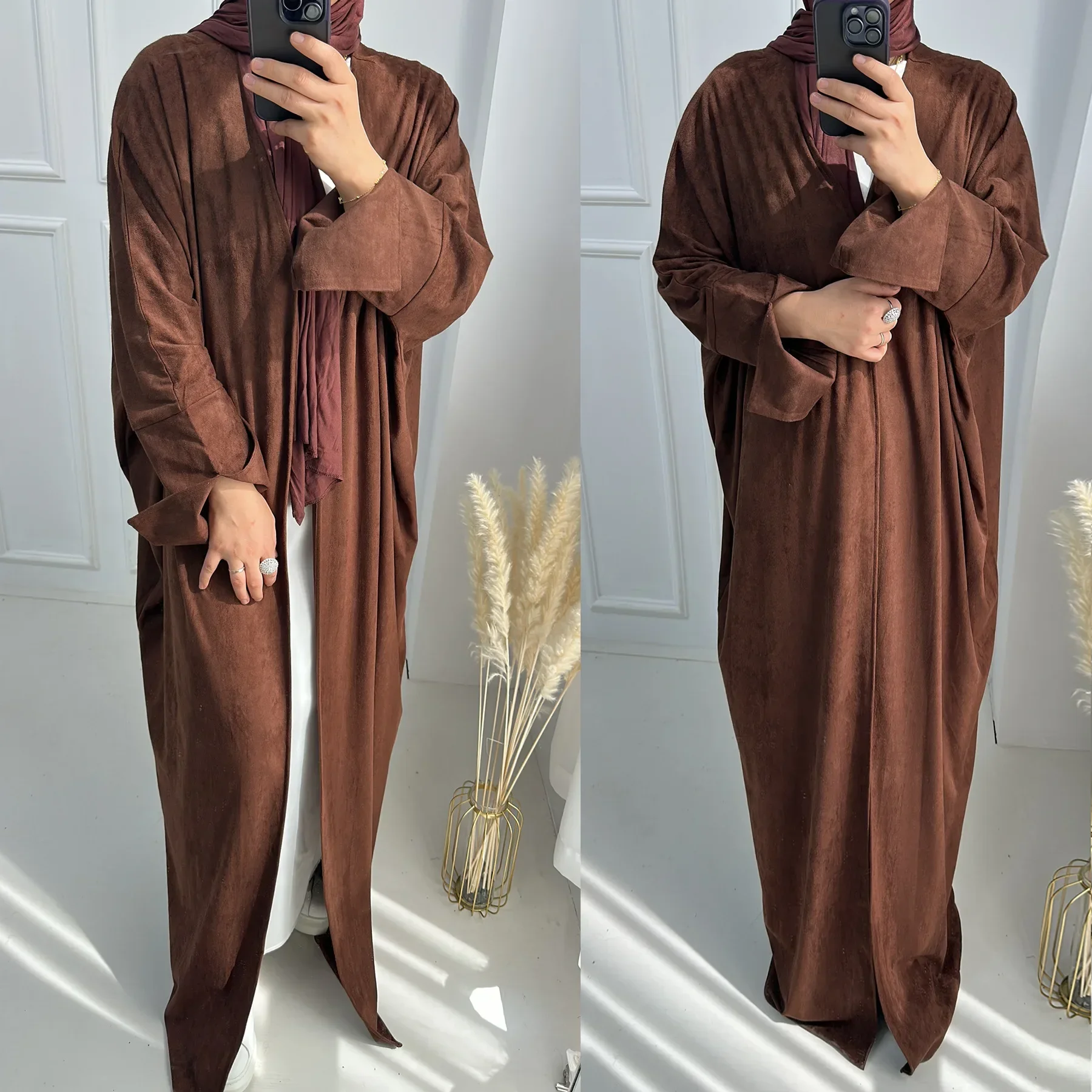 Winter Abaya Kimono Thicken Deer Velvet Cardigan Muslim Coat Eid Open Abayas for Women Dubai Luxury Islam Clothes Turkish Kaftan