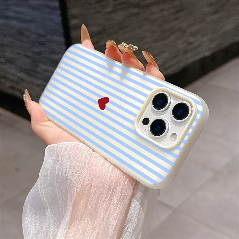 White Striped Love Heart 2-in-1 Y2K Phone Case