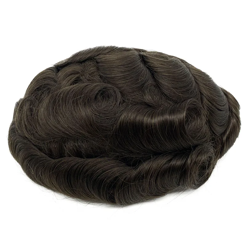 Toupee Natural Hairline Thin Skin Pu Base 100% Human Hair Replacement System