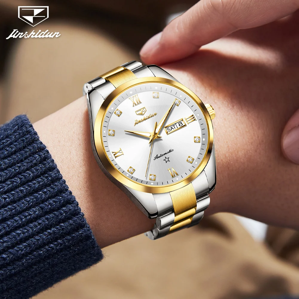 JSDUN 8963 Men's Watch Top Brand Luxury Mechanical Watch For Men Dual Calendar Business Man Wristwatch Waterproof Luminous