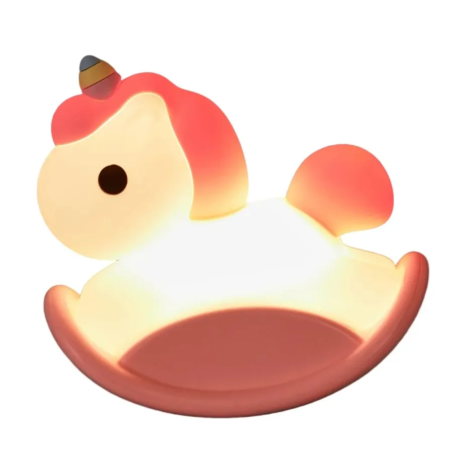 어린이용 야간 조명 트로이 목마 램프, USB 충전식, 귀여운 실리콘 동물, 조도 조절 가능, 침실 장 수면 야간 조명