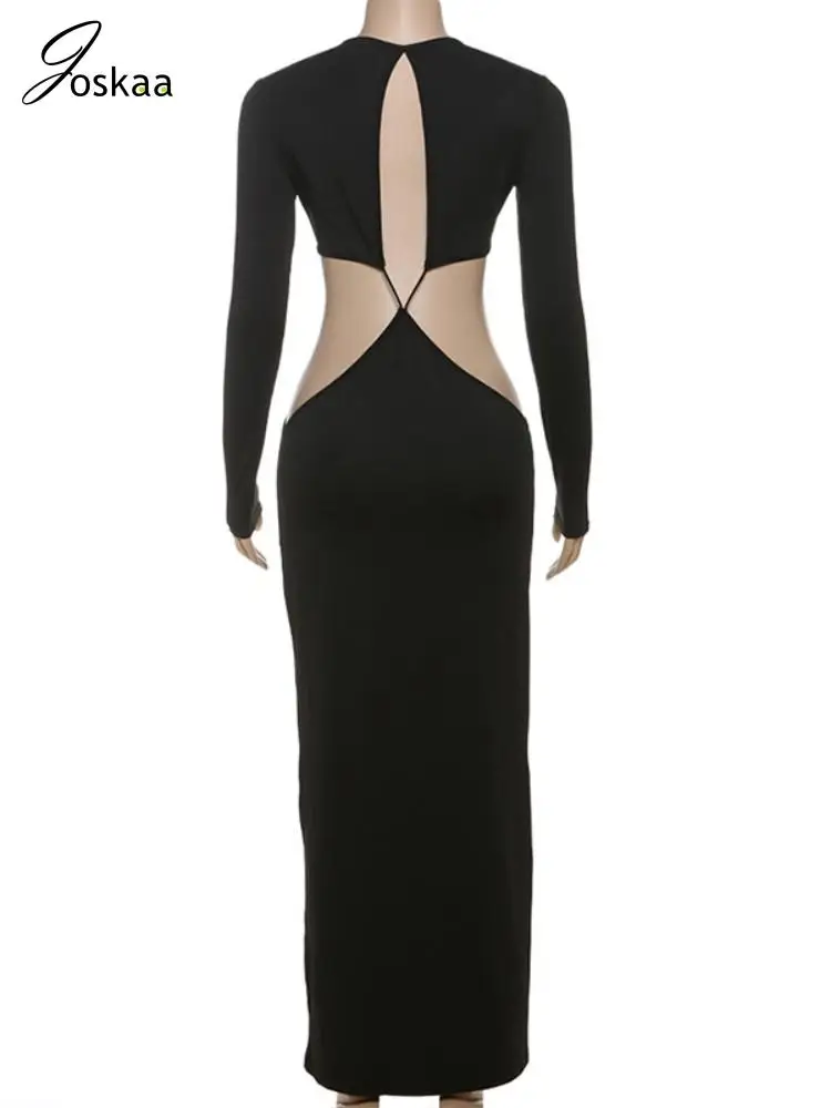 Joskaa Sexy Hollow Irregular Black Dress Women Hipster O-Neck Full Sleeve  Body-Shaping Maxi Dresses Coquette Midnight Clubwear - AliExpress 200000345