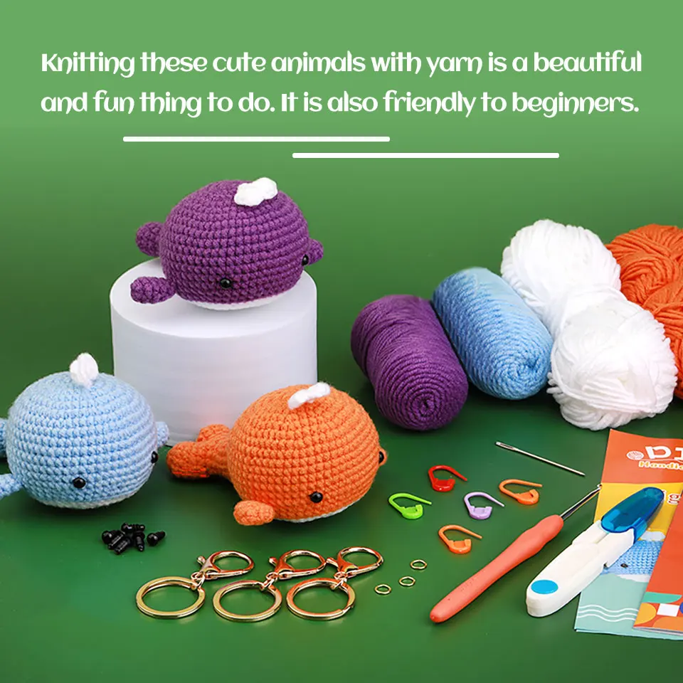 MIUSIE Non Finished Manual Crochet Material Bag Whale Shaped Material Pack Woven DIY Cute Animal Hand Knitting Yarn Set With Bag