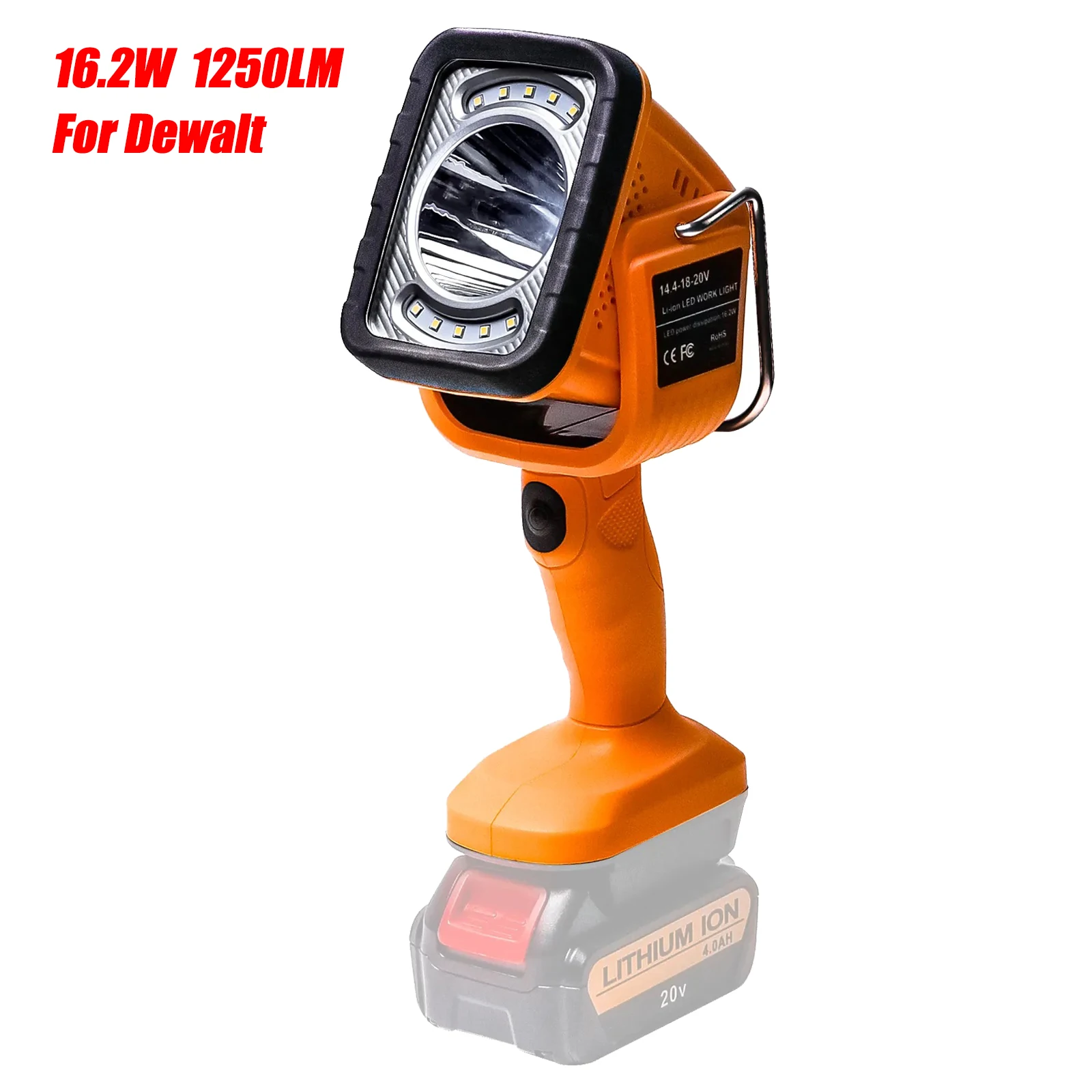 

16.2W Portable Work Light for DeWalt 14.4V-18V Li-ion Battery Outdoor LED Light Dual Light Source Vertical Lamp Flashlight