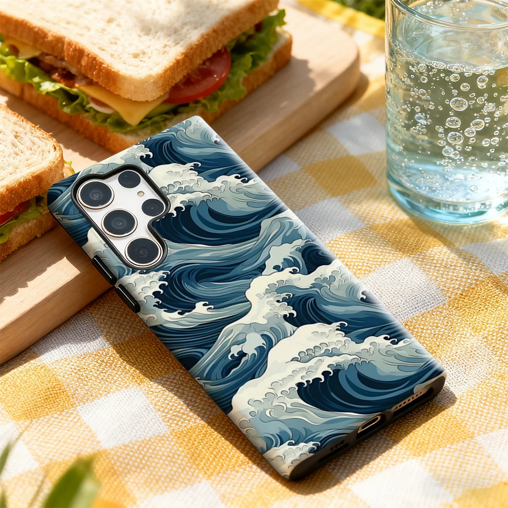 Glossy Ocean Wave Pattern Double-Layer Phone Case