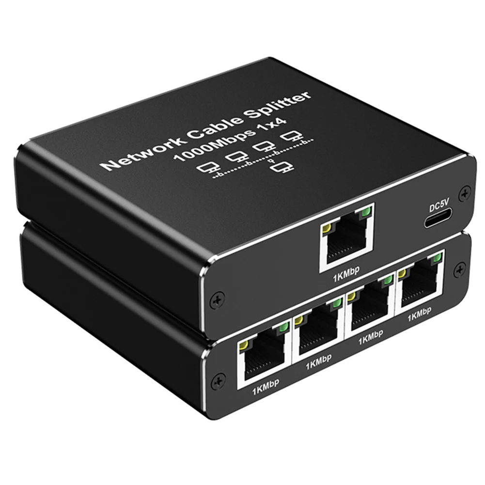 Gigabit Ethernet Splitter with USB Power for 4 Devices