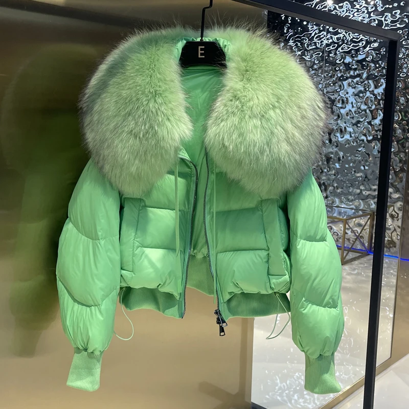 

European Version 2023 Winter New Light Luxury All-match Big Fur Collar Loose Women's Long-Sleeved Bread Korean Version Down Jack