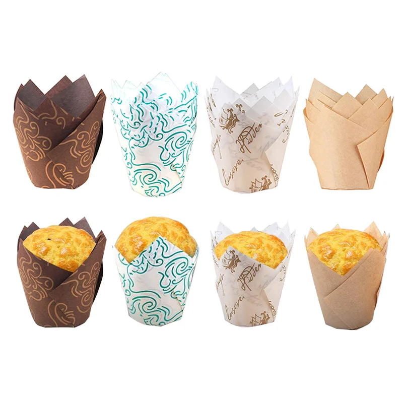 Spesh 100 stuks papieren muffinvormpjes in tulpvorm Cupcake vormen Tulpe wegwerp bakbekers voor bruiloften verjaardag paasfeest familiefeesten (Blauw Groen