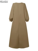 ZANZEA Womens Casual Chic Maxi Dresses Boatneck Lantern Sleeve Fake Two-Piece Solid Color A-Line Long Dress Autumn Retro Clothes - Image 5