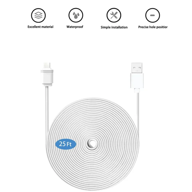 7.6m /25ft Charging Cable power for SimpliSafe Wireless Outdoor Security Camera with USB Port Fast Charger(white) 5