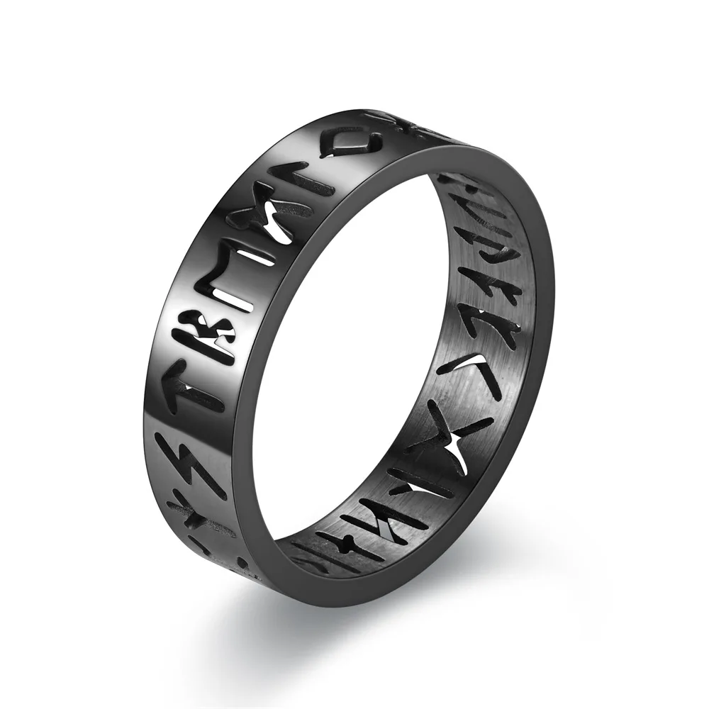 2023 Nuovo anello scavato in acciaio inossidabile per uomo Donna Moda Hollow Rune Design Finger Anillo Antiestres Anelli di ansia - immagine 4