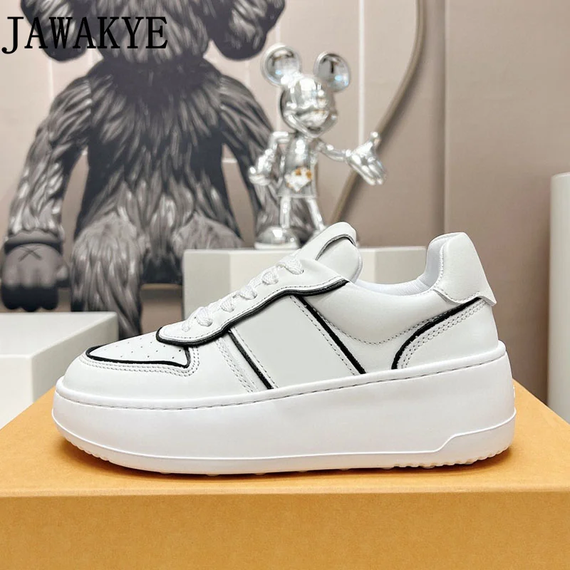 

2023 New Leather Sneakers Designer Brand Women's Casual Shoes Thick Sole Flat Bottom Outdoor Oxfords Platform Leather Oxfords