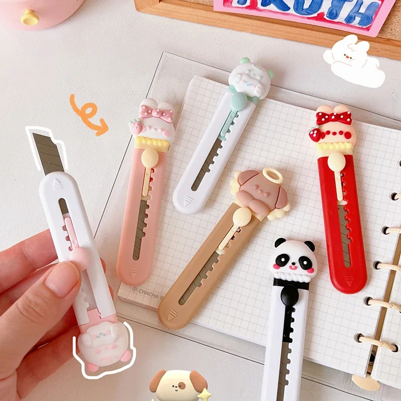 Kawaii Cartoon Animals Utility Knife Mini Portable Box Opener Pocket Paper Cutters Cute Envelope Opener School Office Supplies korean ins cartoon cute animals memo pad square mini notepad kawaii office message paper school supplies stationery 50 sheets