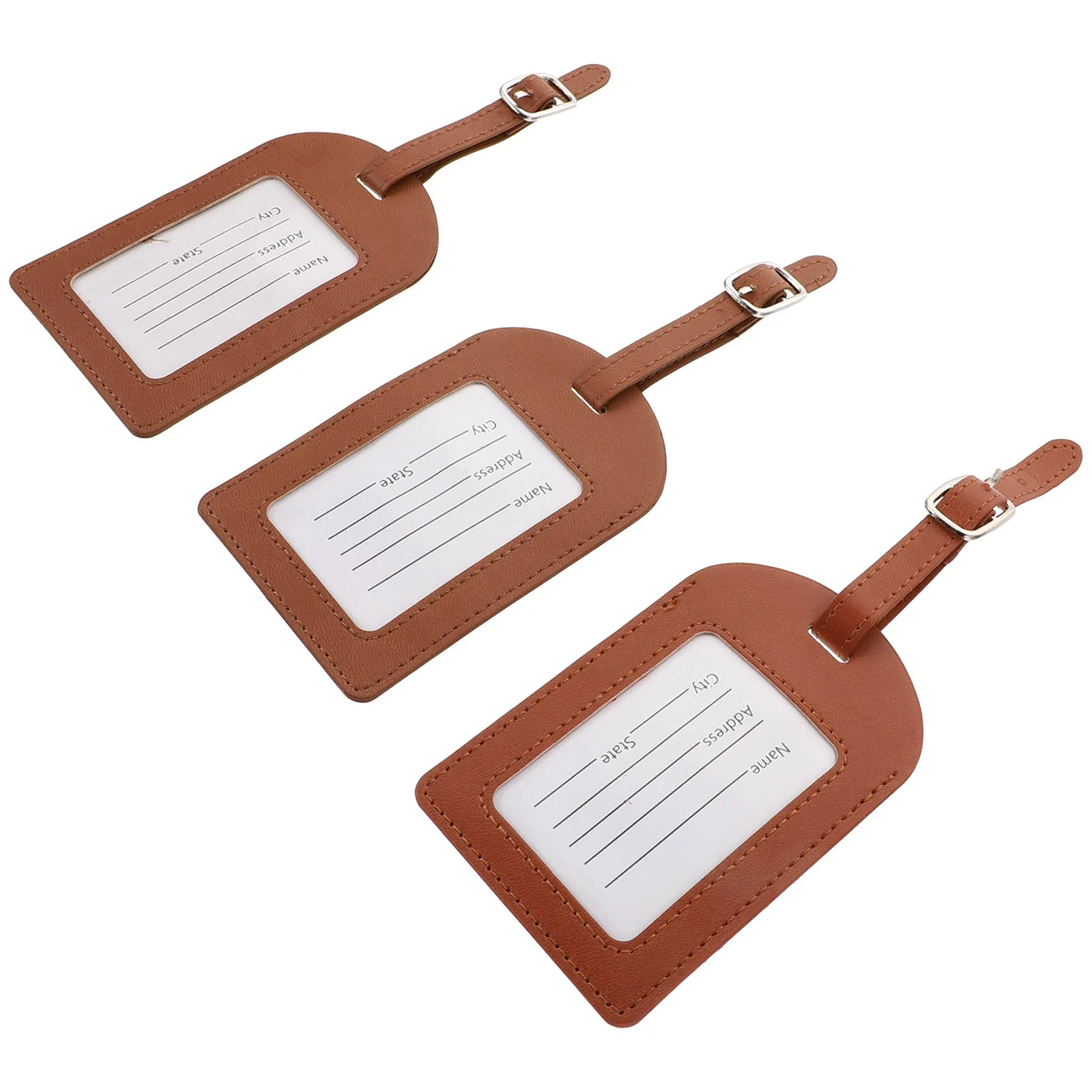 3 Pcs Brown Adjustable Strap Reusable Luggage Tags Travel Baggage Labels Suitcase Id Tag Pu Travel Accessories Luggage