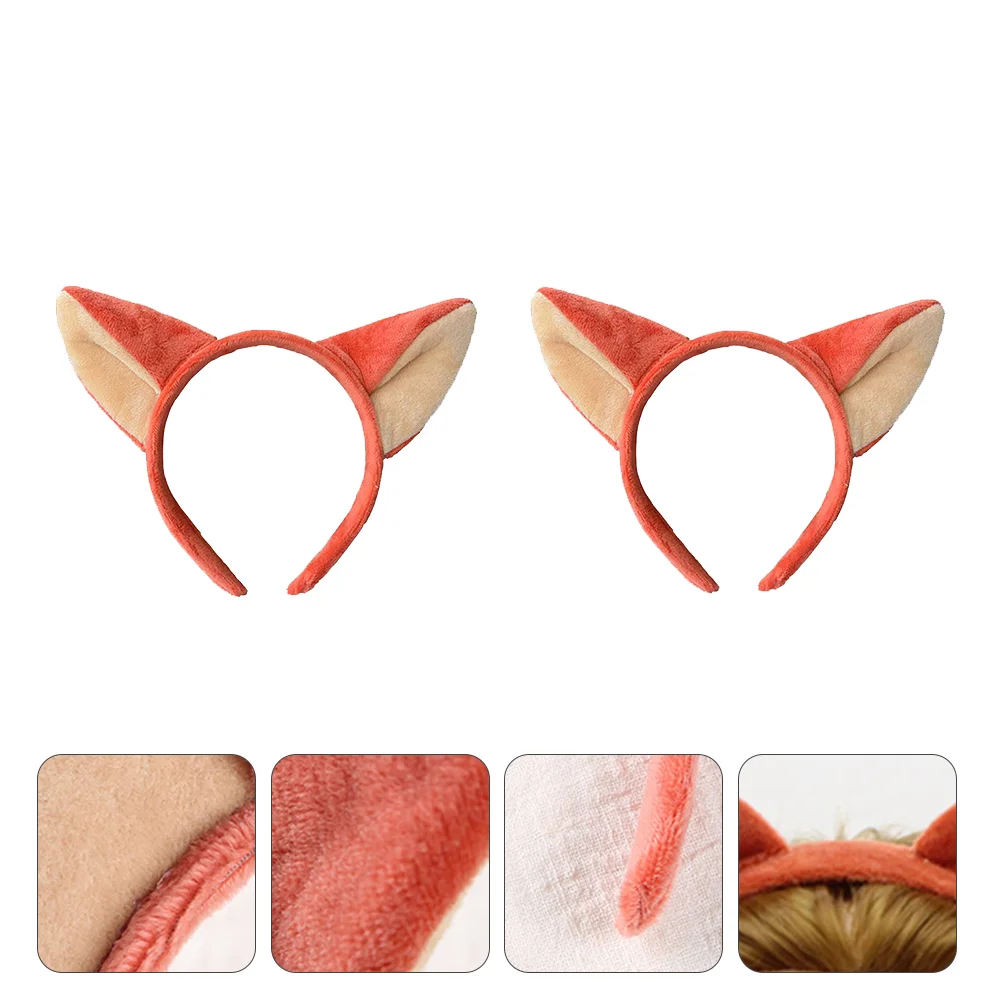 

2 Pcs Animal Fox Ears Headband Plush Foxes Headpiece Headwear Christmas Fluffy Hair Clip Cosplay