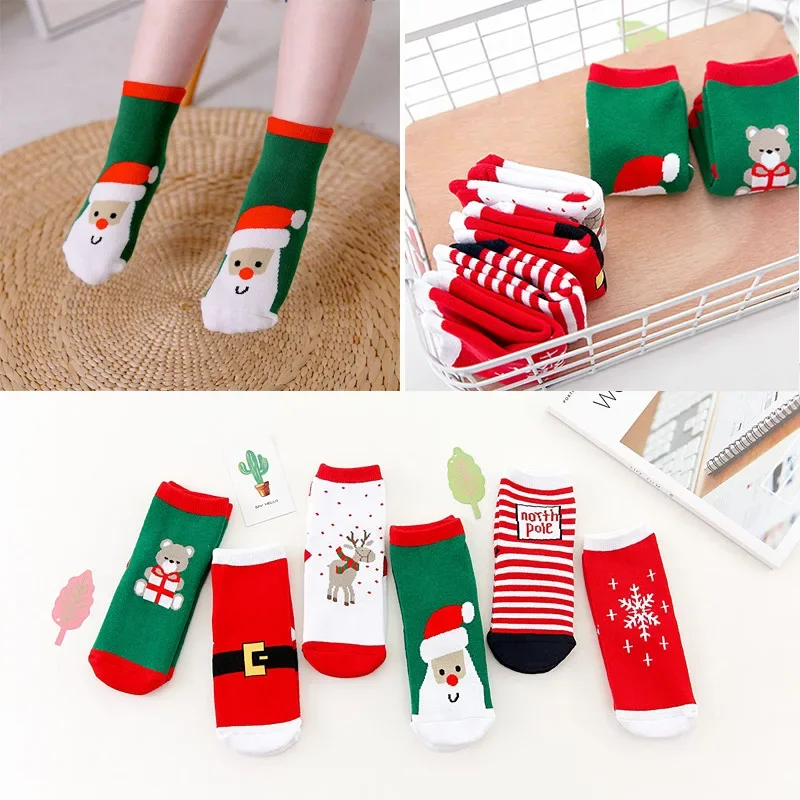 

Explosive Children's Christmas Socks Cotton Thickened Wool Circle Cartoon Baby Jacquard Mid-cylinder Festive Red Socks