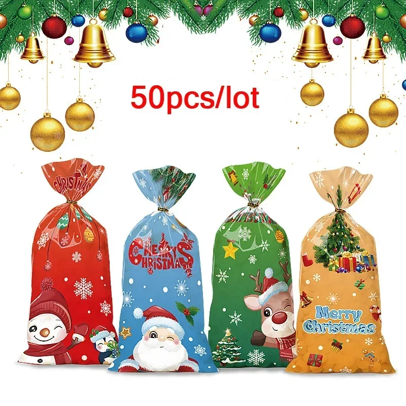 10/20/50pcs Santa Claus Snowman Mixed Candy Bags Plastic Gift Bag Merry Christmas Home Decor For Christmas New Year Party gift bags christmas gift bags christmas candy packaging